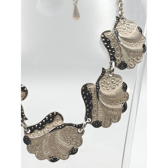 Vintage West Germany Silver Tone Shell Necklace Art Deco Style Unique - Picture 6 of 7